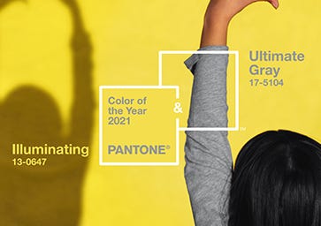 Pantone Color of the Year 2021 Ultimate Gray 17-5104 + Illuminating 13-0647